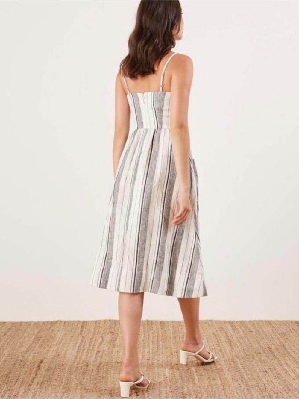 Reformation Ellen (Louisiana Stripe)Lace-Up Midi Linen Dress -Sz 2 - Picture 4 of 6